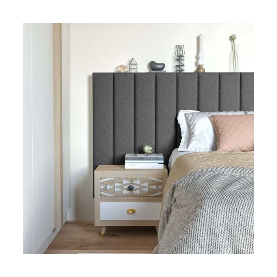 90*15 cm Kumaş Kaplı 3D Duvar Paneli Seti (6 adet)