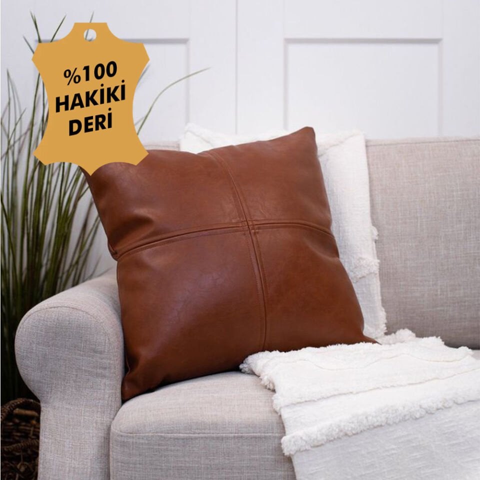 Veno %100 Hakiki Deri Kırlent Dolgulu 45x45 (1 adet)
