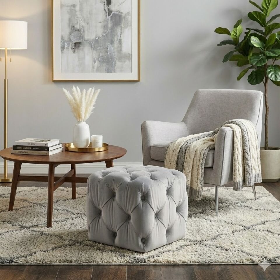 Ches Mini Kapitoneli Kare Puf/ Orta Sehpa / 40cm