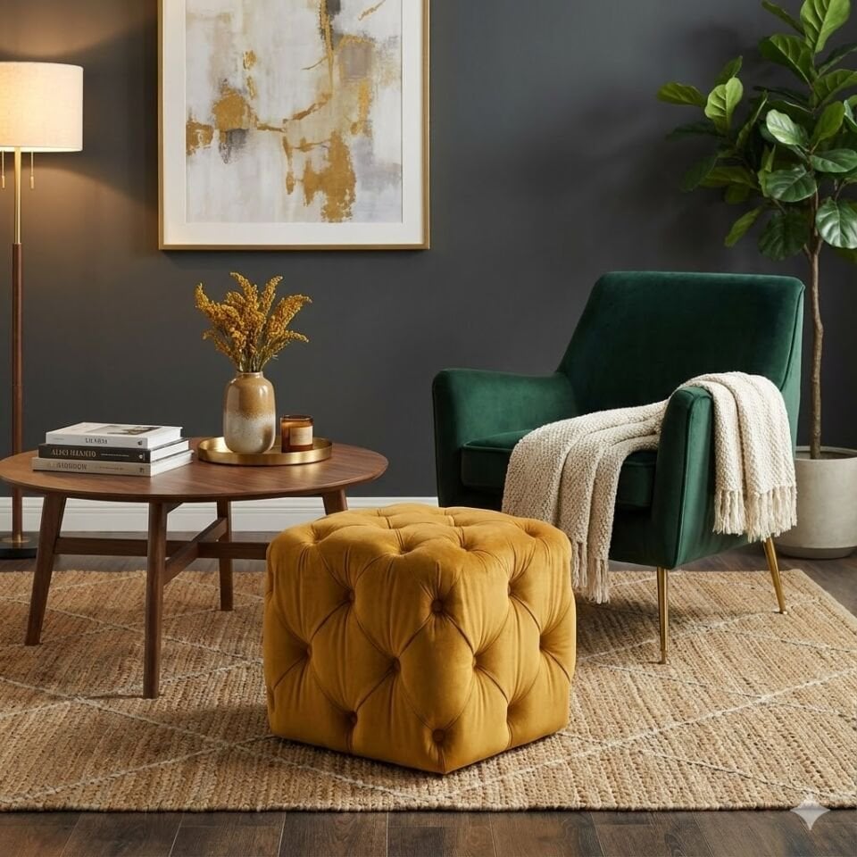 Ches Mini Kapitoneli Kare Puf/ Orta Sehpa / 40cm